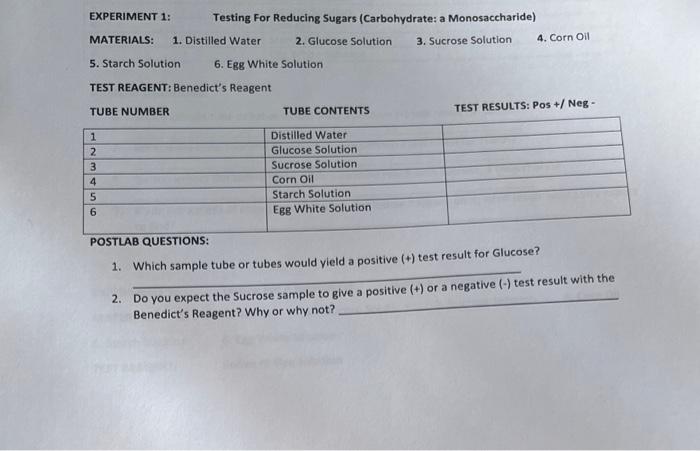 experiment on reducing sugars