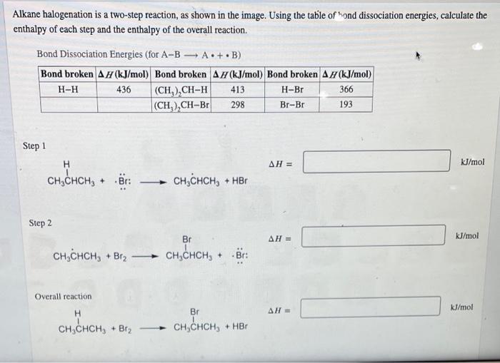 Solved Alkane halogenation is a two-step reaction, as shown | Chegg.com