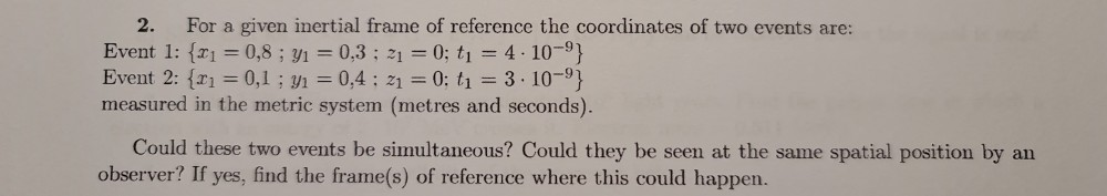 Solved 2. For a given inertial frame of reference the | Chegg.com