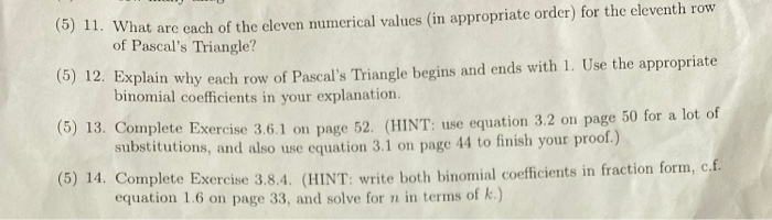 Solved (5) 11. What are each of the eleven numerical values | Chegg.com