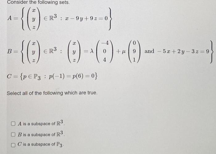 Solved Consider The Following Sets. | Chegg.com