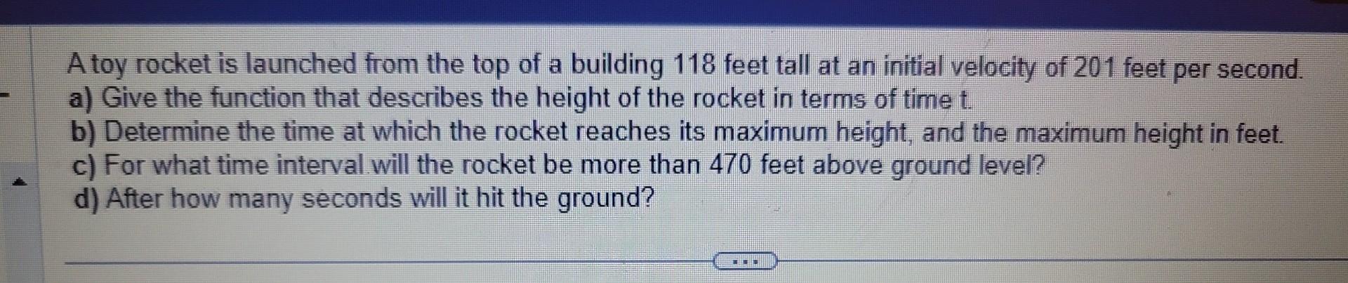 Solved A toy rocket is launched from the top of a building | Chegg.com