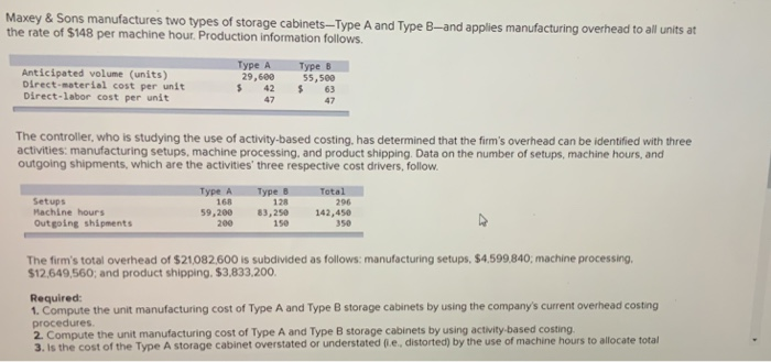 Solved Maxey & Sons manufactures two types of storage | Chegg.com