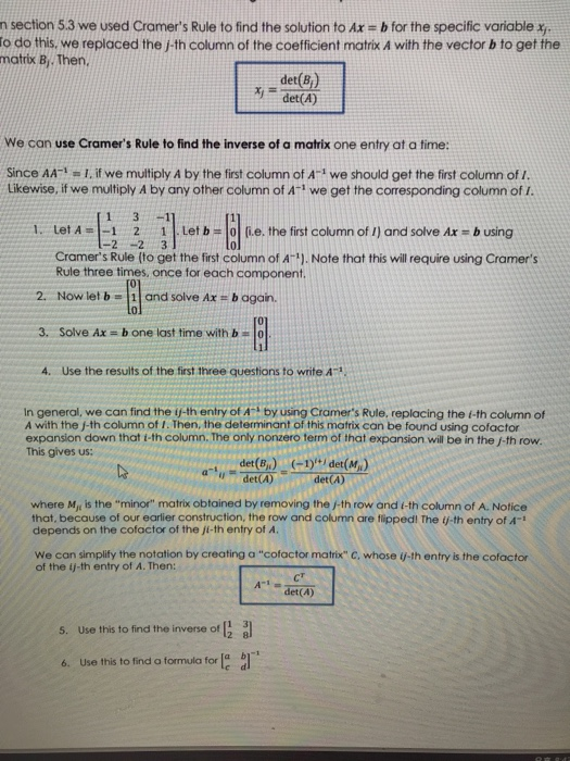 Solved N Section 5 3 We Used Cramer S Rule To Find The So Chegg Com