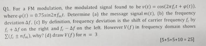 Solved Q1. For a FM modulation, the modulated signal found | Chegg.com