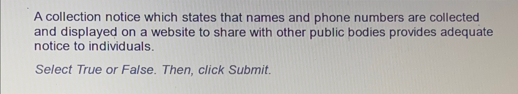 Solved A collection notice which states that names and phone | Chegg.com