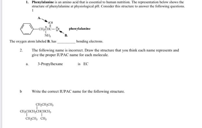 Solved 1. Phenylalanine is an amino acid that is essential | Chegg.com