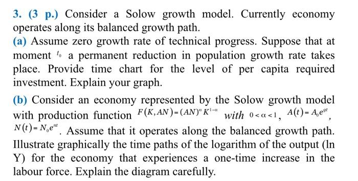 Solved 3. (3 p.) Consider a Solow growth model. Currently | Chegg.com