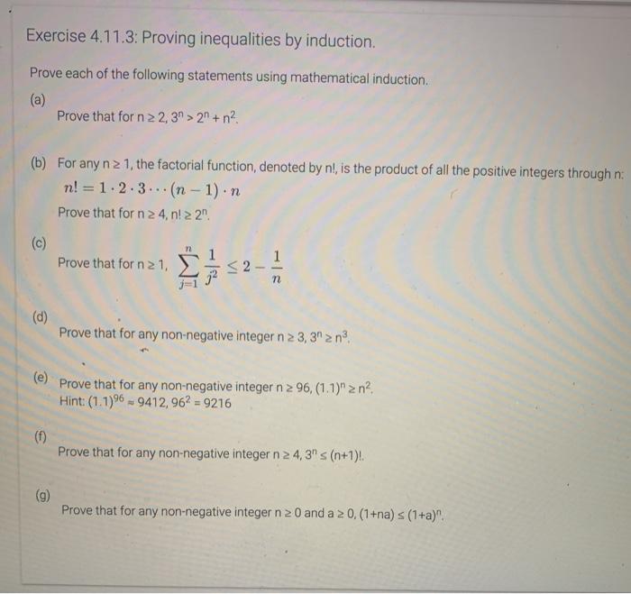 Exercise 4.11.3: Proving Inequalities By Induction. | Chegg.com