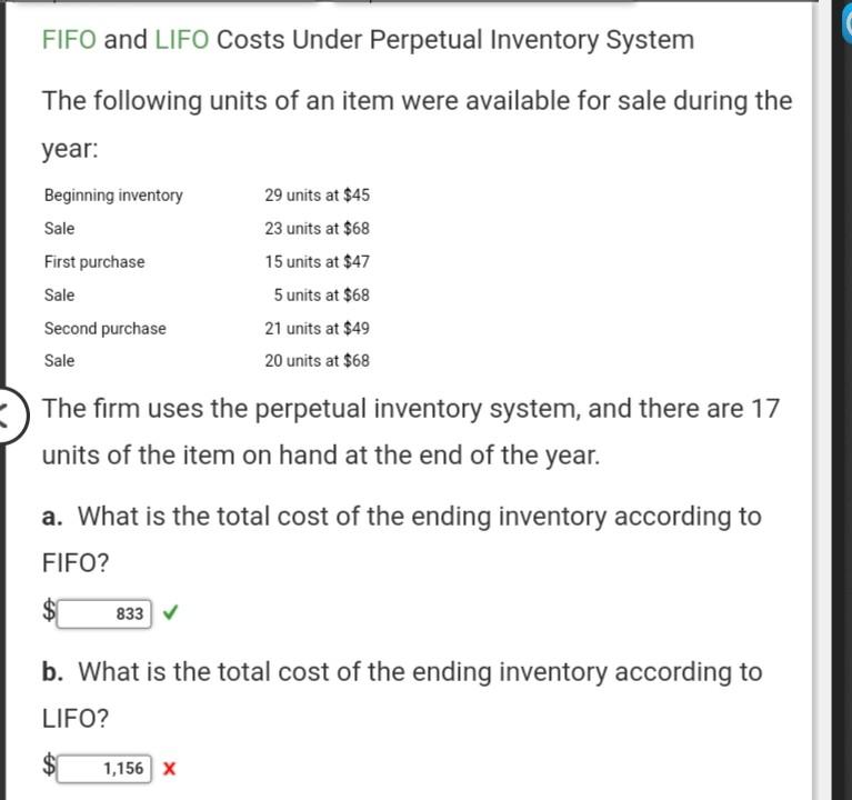 Solved FIFO And LIFO Costs Under Perpetual Inventory System | Chegg.com