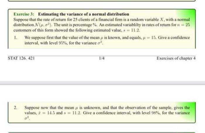Solved Exercise 3: Estimating the variance of a normal | Chegg.com