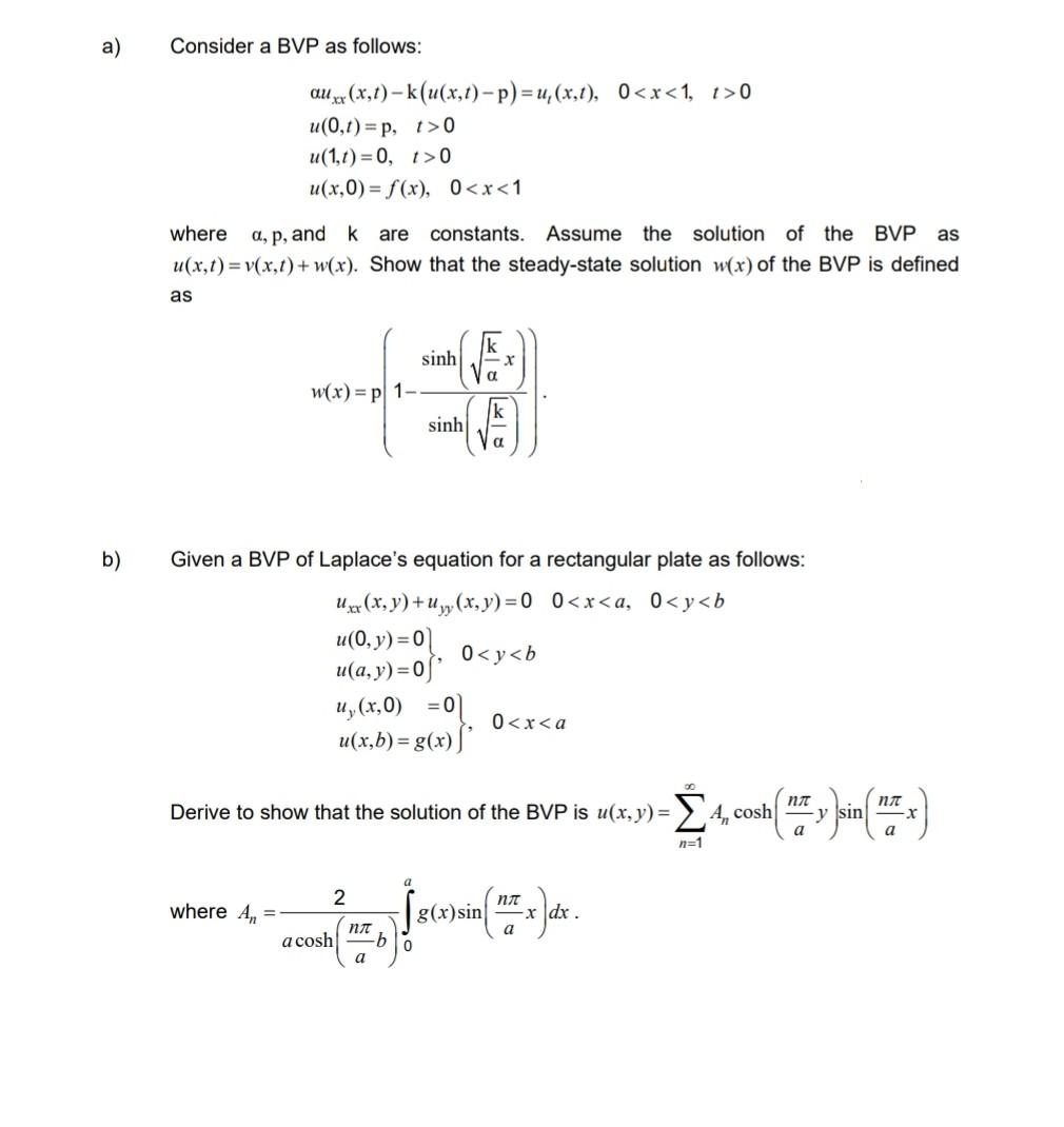 Solved A Consider A Bvp As Follows Au Xx X T K U X T Chegg Com