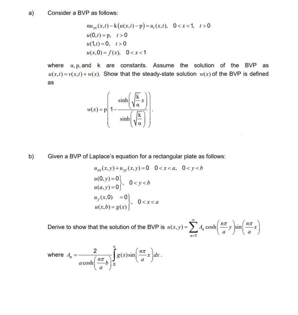 Solved A Consider A Bvp As Follows Au Xx X T K U X T Chegg Com