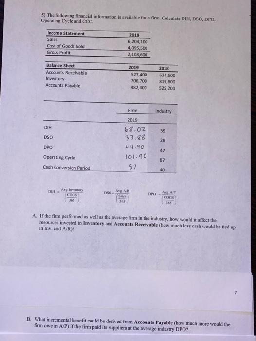 Solved 5 The Following Financial Information Is Available Chegg