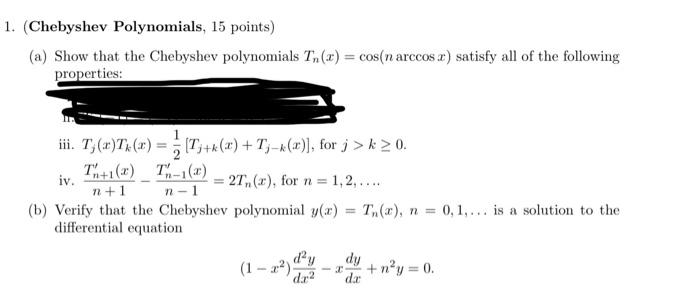 Solved Chebyshev Polynomials 15 Points A Show That The