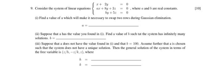 Solved 9. Consider the system of linear equations | Chegg.com