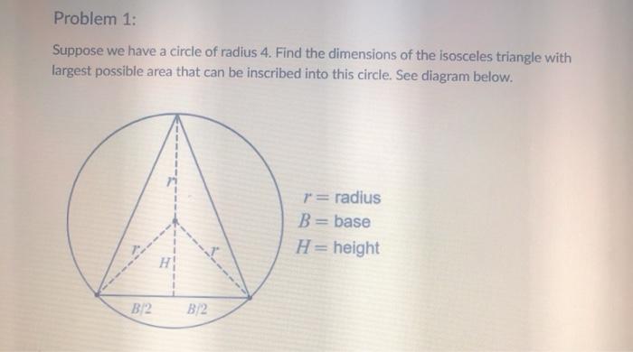 Solved Problem 1: Suppose we have a circle of radius 4. Find | Chegg.com