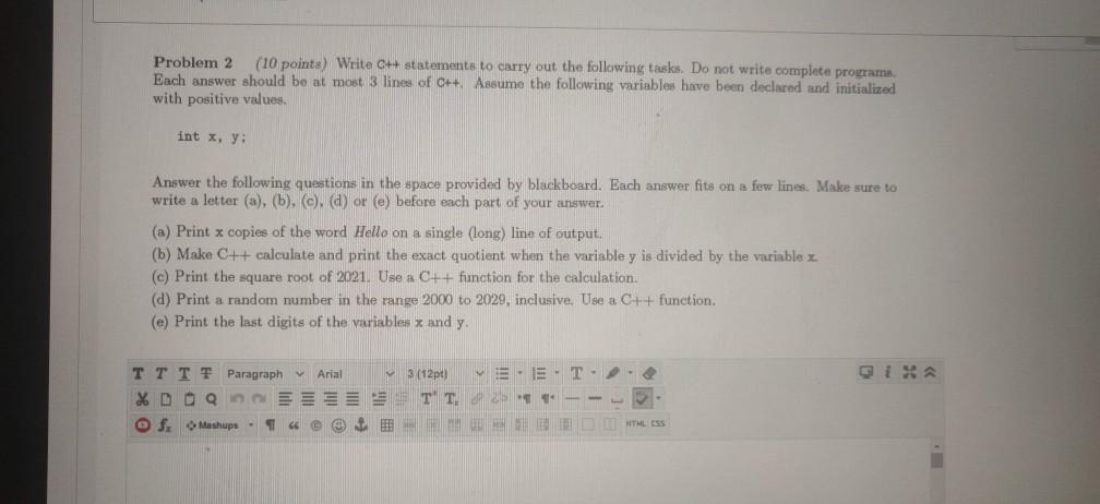 Solved Problem 2 (10 points) Write C++ statements to carry | Chegg.com