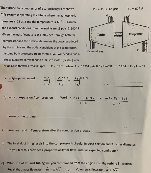 Solved The Turbine And Compressor Of A Turbocharger Are | Chegg.com