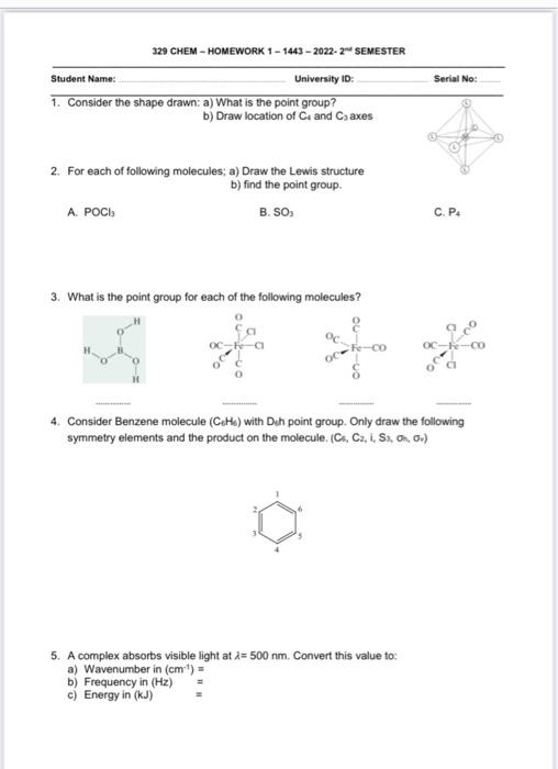 Solved 329 CHEM - HOMEWORK 1 - 1443 - 2022-2 SEMESTER Serial | Chegg.com