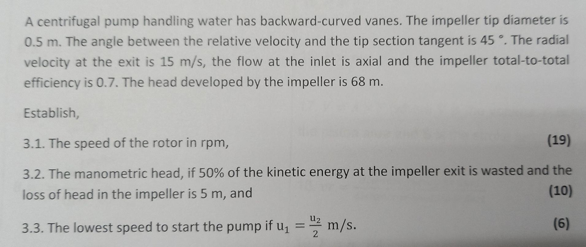 Solved A Centrifugal Pump Handling Water Has Backward-curved | Chegg.com