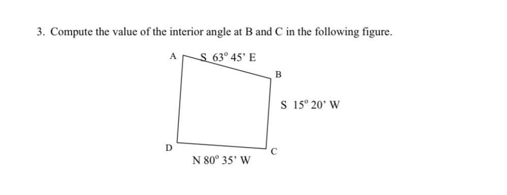 Solved 3. Compute the value of the interior angle at B and C | Chegg.com