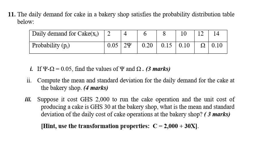 Solved 9. The daily demand for cake in a bakery shop | Chegg.com