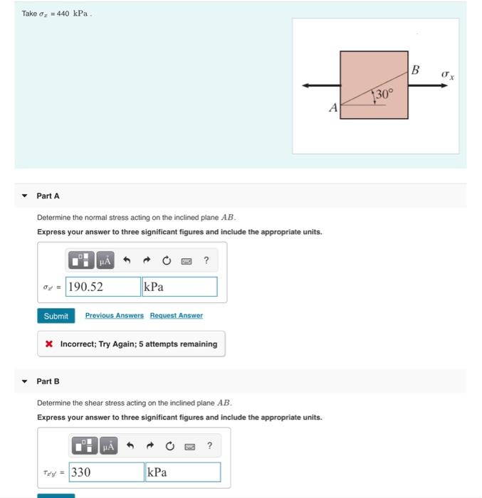Solved Take o = 440 kPa. 130° Part A Determine the normal | Chegg.com
