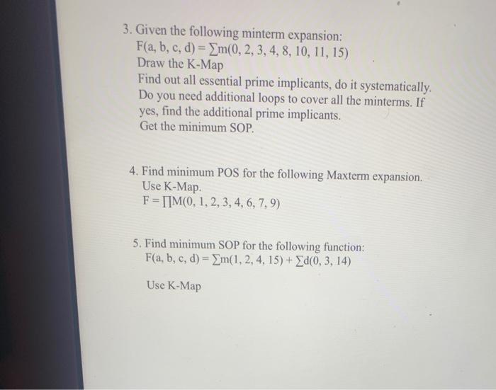 Solved 1. Given The Following Minterm Expansion. Plot The | Chegg.com