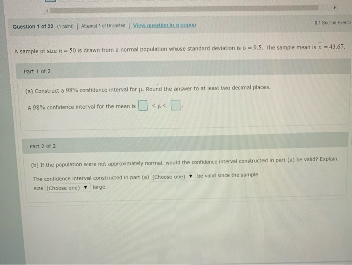 Solved 8.1 Section Exercis Question 1 of 22 (1 point) | Chegg.com