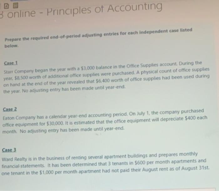 Solved B Online - Principles Of Accounting Prepare The | Chegg.com