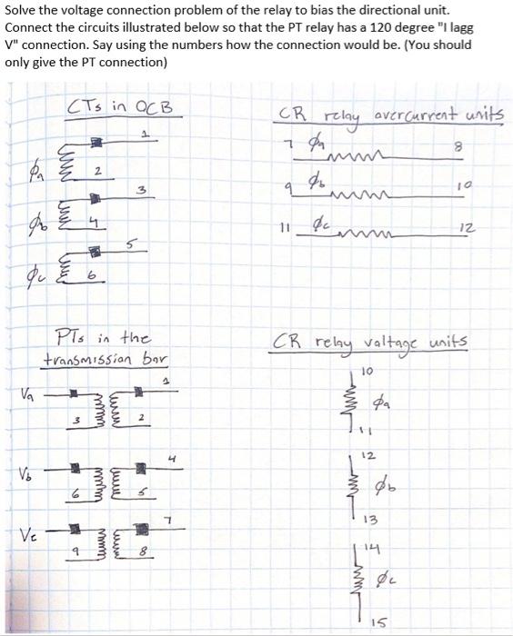 Solve the voltage connection problem of the relay to bias the directional unit. Connect the circuits illustrated below so tha