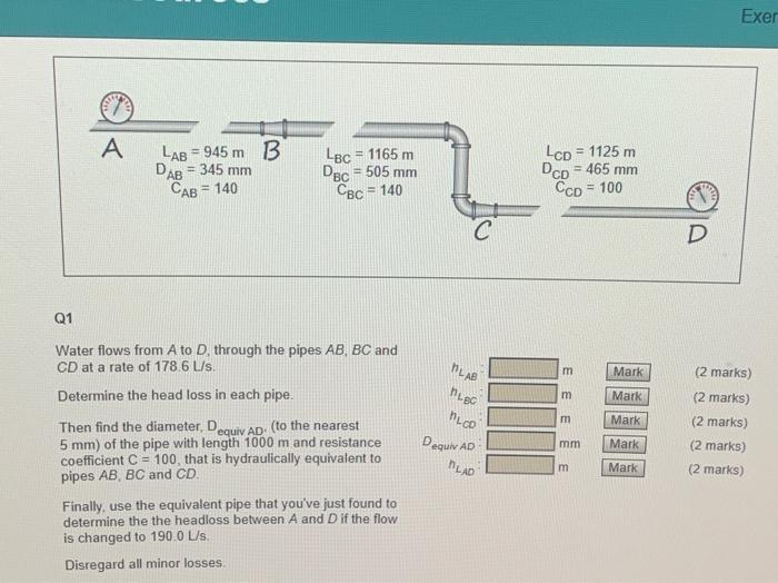 Solved Q1 Water Flows From A To D, Through The Pipes AB,BC | Chegg.com