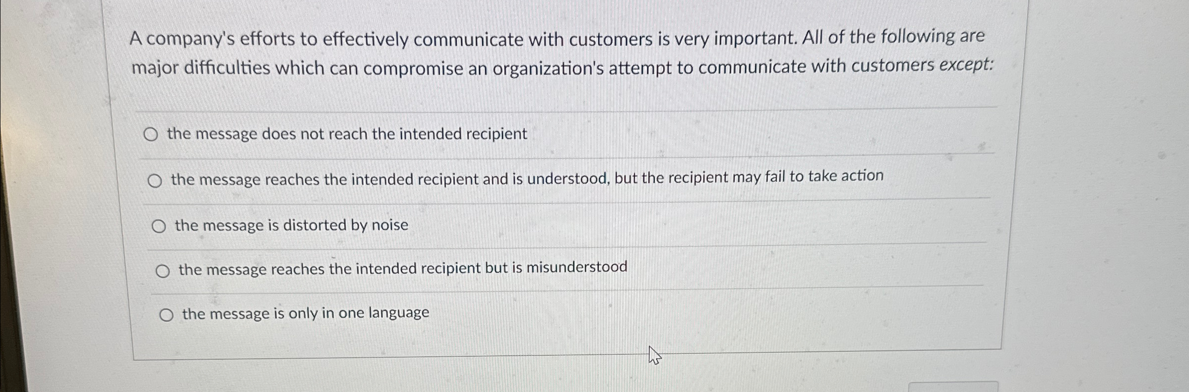 Solved A company's efforts to effectively communicate with | Chegg.com