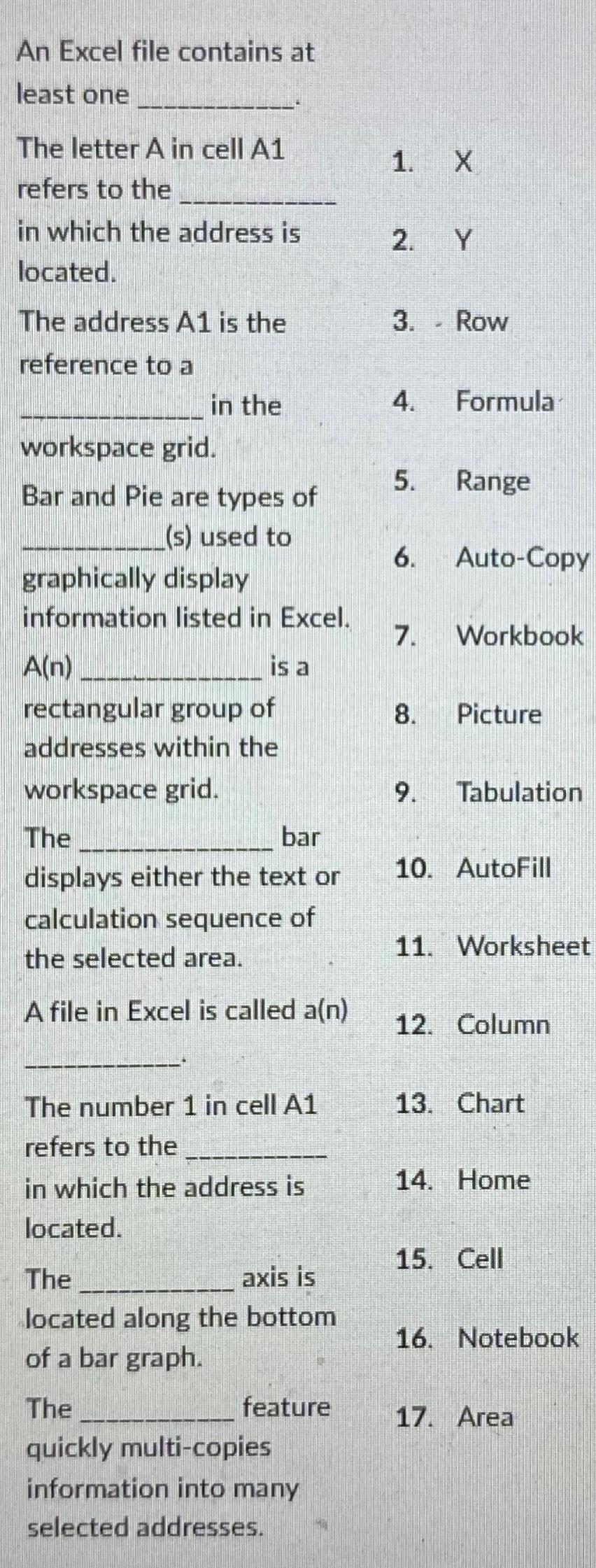Solved An Excel file contains at least one The letter A in | Chegg.com