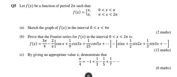 Solved Q5 Let f(x) be a function of period 2π such that: | Chegg.com