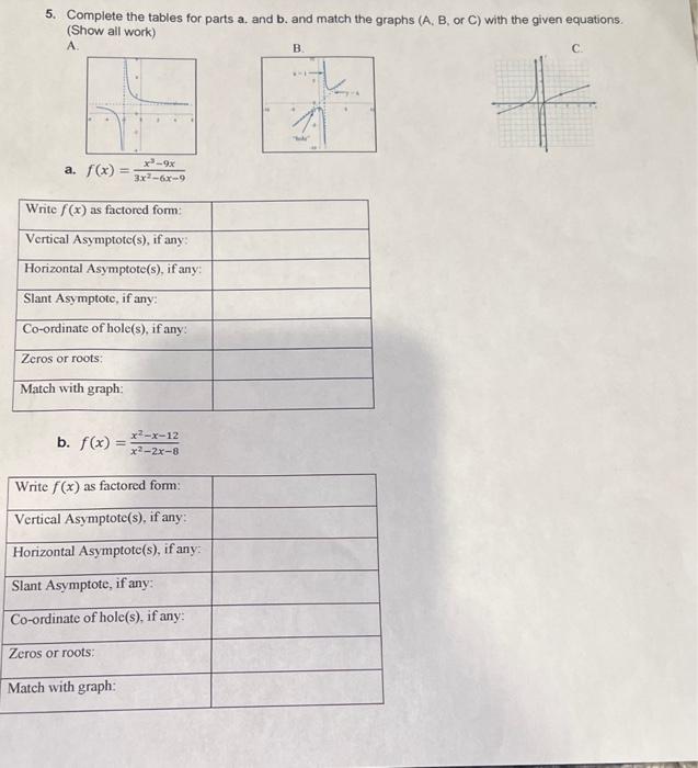 Solved 5. Complete the tables for parts a, and b. and match | Chegg.com