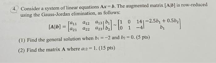 Solved 4. Consider a system of linear equations Ax=b. The | Chegg.com