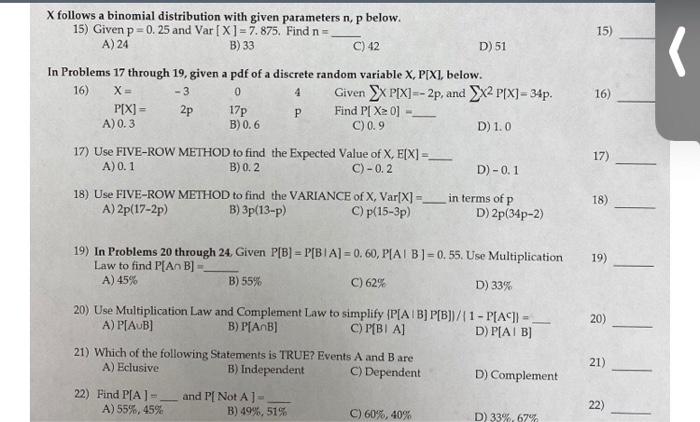 Solved X follows a binomial distribution with given | Chegg.com