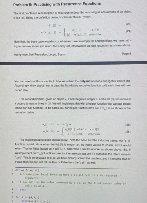 Solved Problem 5: Practicing with Recurrence Equations This | Chegg.com