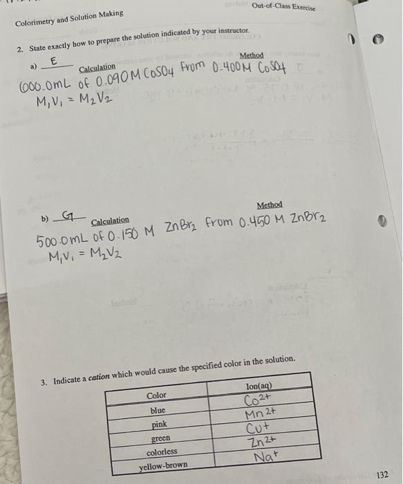 Solved M1V1=M2V2 b) G Calculation 500.0 mL of 0.150MZnBr2