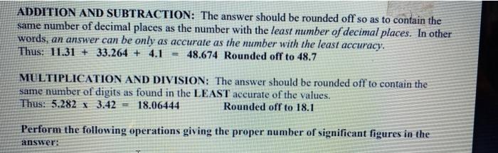 Solved ADDITION AND SUBTRACTION: The Answer Should Be | Chegg.com