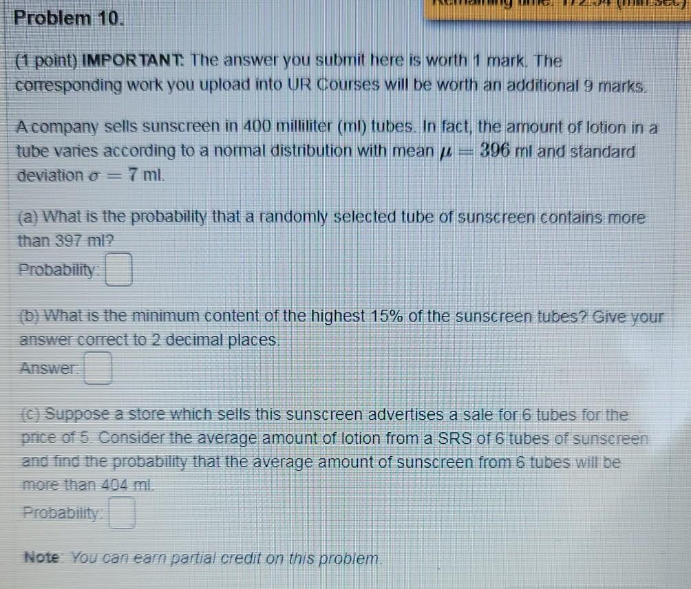 Solved Problem 10. (1 point) IMPORTANT. The answer you | Chegg.com