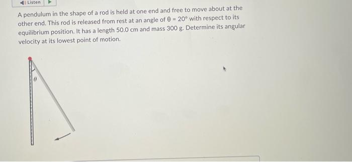 Solved A pendulum in the shape of a rod is held at one end | Chegg.com