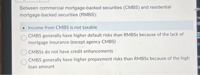 Solved Between Commercial Mortgage-backed Securities (CMBS) | Chegg.com