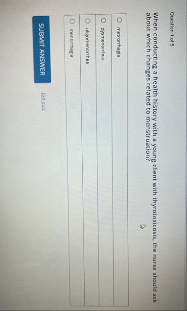 Solved Question 1 ﻿of 5When conducting a health history with | Chegg.com