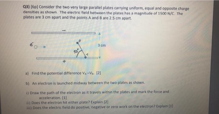Solved Q3) (6p) Consider the two very large parallel plates | Chegg.com