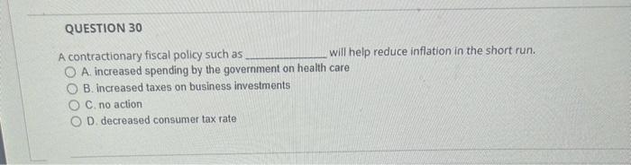 Solved A contractionary fiscal policy such as will help | Chegg.com