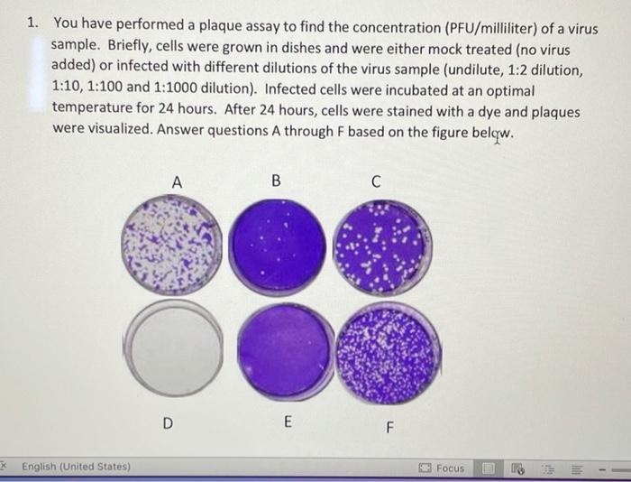 Solved 1. You have performed a plaque assay to find the