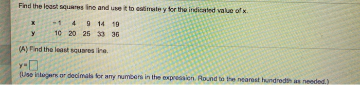 Solved Find the least squares line and use it to estimate y | Chegg.com